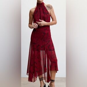 MANGO PAISLEY HALTER NECK SHEER BOTTOM DRESS